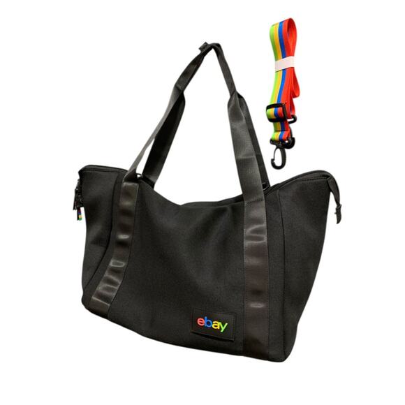 Ebay Branded Black Neoprene Tote Travel Bag 22 x 14x 7 Bag Rainbow Strap New - Picture 2 of 10